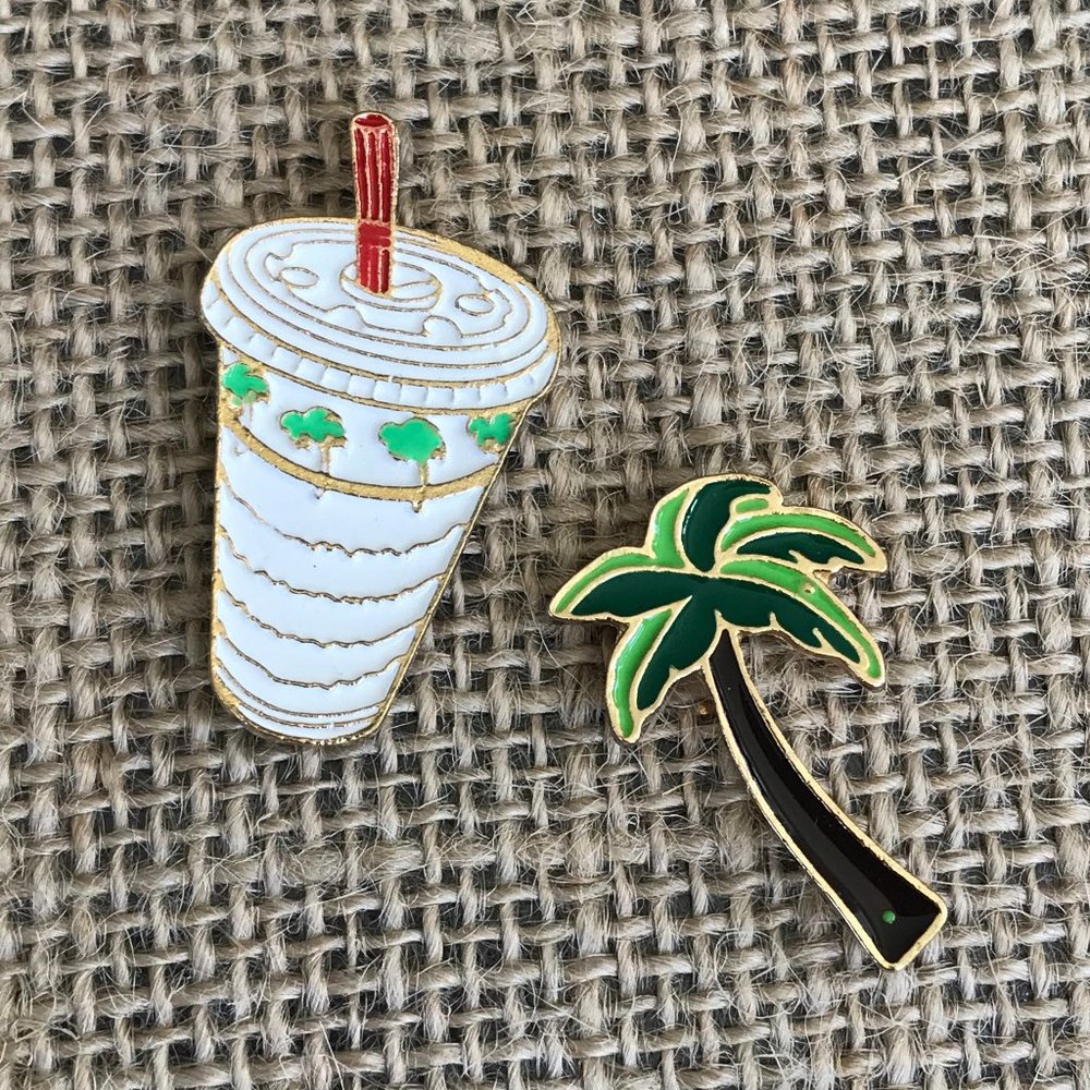 Coffee and Palm Trees Set of Two Collectible Enamel Pins NEW! 582